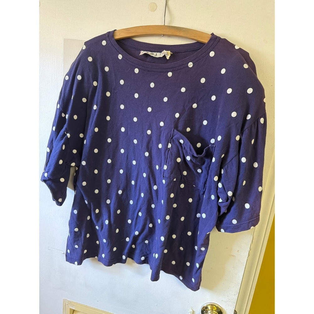 TOI Polka Dot Cotton T-Shirt Womens Large Short Sleeve Pocket Tee